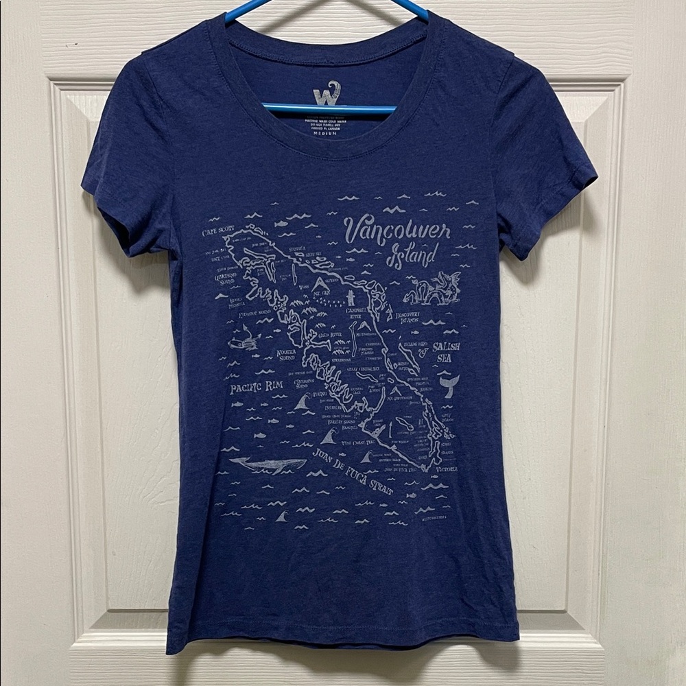WESTCOATEES | Graphic Tee | Vancouver Island Map | Heather Blue |T-shirt |Size M
